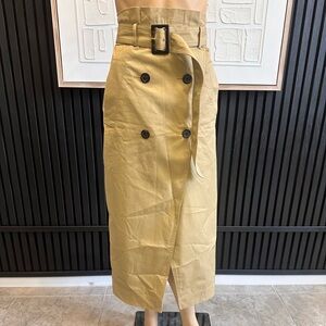 LOFT Tan Double-Breasted Pencil Skirt